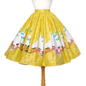 Yellow Circle Skirt - Train Print